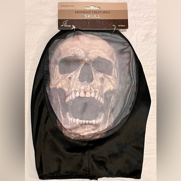 🎃SEASONS INC midnight creatures skull hooded mesh mask size ADULT - Picture 3 of 8